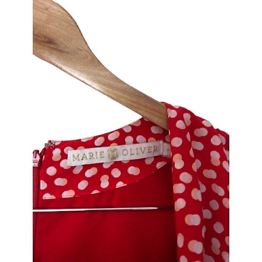 Marie Oliver Red White Print Silk Dress 2 0875 - Picture 4 of 5
